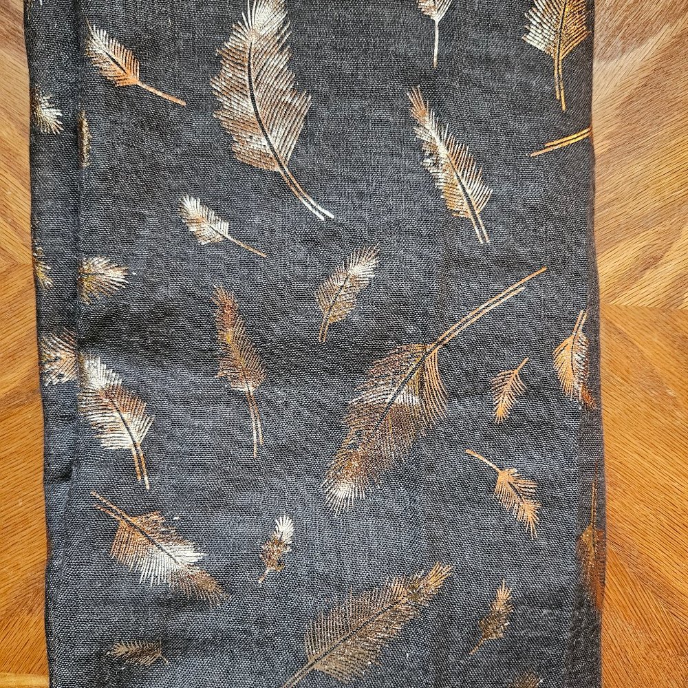 Gray Scarf with Gold Leaf Pattern